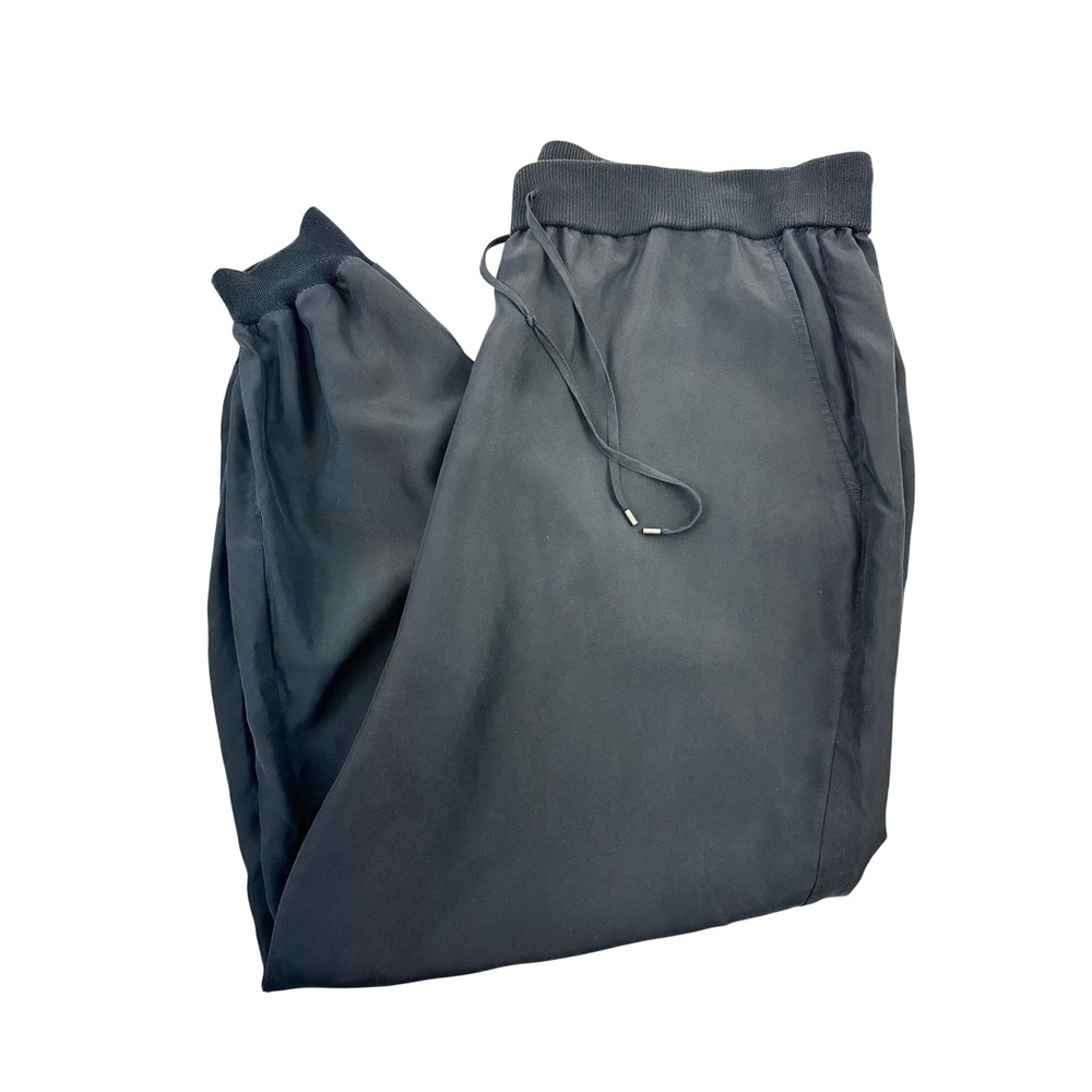 Eileen Fisher Silk Jogger Pants Black Drawstring Pockets Womens PL Petite Large